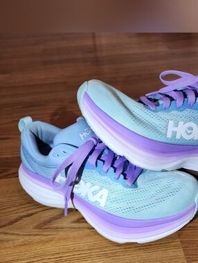 Hoka One One Bondi 8 Size 9D Wide- FY1024B Womens Running Shoes Airy Blue Ocean